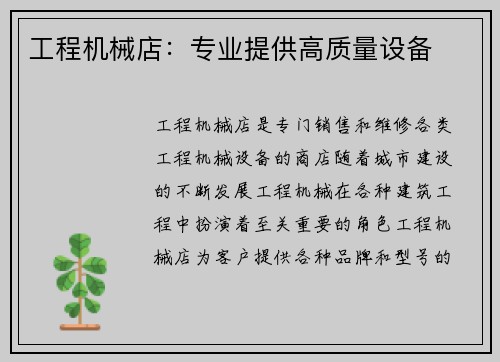 工程机械店:专业提供高质量设备