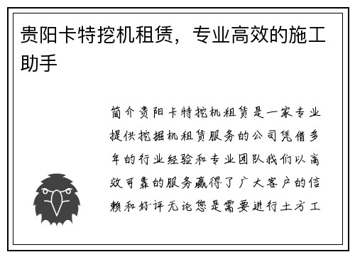 贵阳卡特挖机租赁,专业高效的施工助手